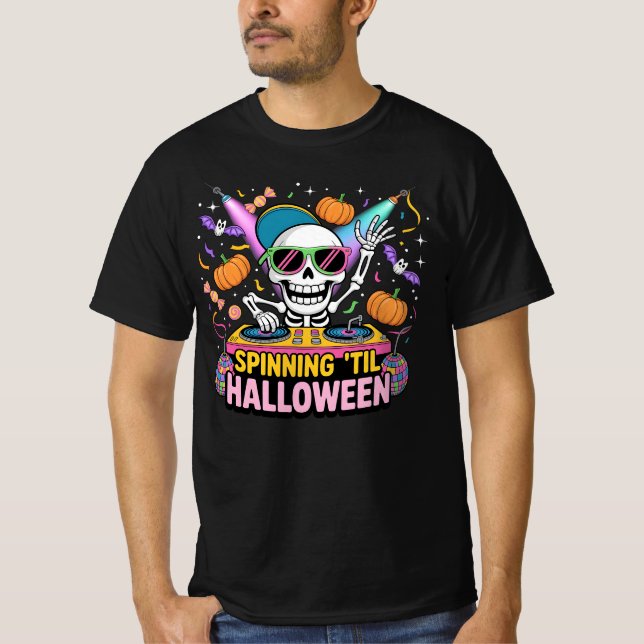 Camiseta Diseño de fiesta de Halloween para DJ Skeleton - (Anverso)