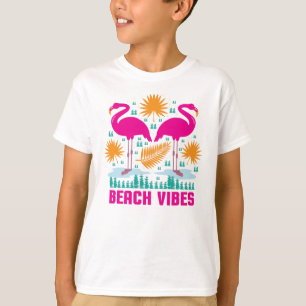 Camiseta Diseño de flamencos rosados con vibraciones de pla