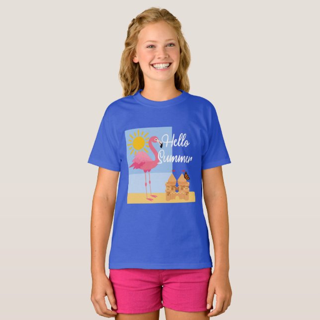 Camiseta Diseño de flamencos rosados de verano Hello - Todd (Anverso completo)