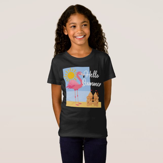 Camiseta Diseño de flamencos rosados de verano Hello - Todd (Anverso completo)