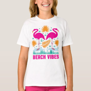 Camiseta Diseño de Flamencos Rosas Beach Vibes