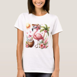 Camiseta Diseño De Flamingo Rosado En Tapos De Damas