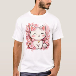 Camiseta Diseño de flor de cerezo japonesa gato Sakura lind