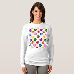 Camiseta Diseño de flores de arcoíris retro coloridas blanc