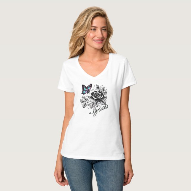 Camiseta Diseño de flores de Rosa (Anverso completo)