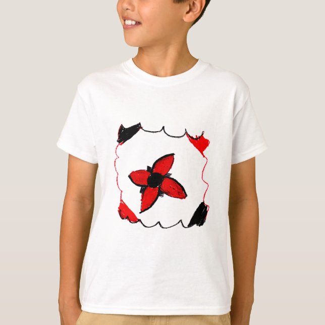 Camiseta Diseño de flores rojas y negras - Arte de niños (Anverso)