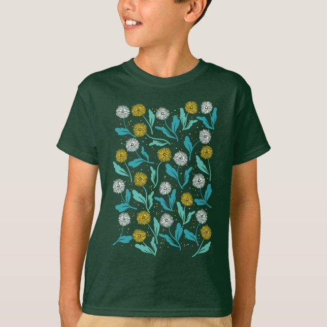 Camiseta Diseño de flores y hojas de Dandelion (Anverso)