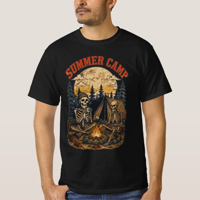 Camiseta Diseño de fogata de campamento de esqueletos de ve (Anverso)