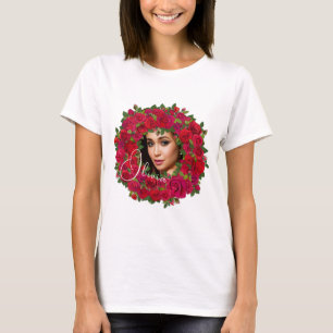 Camiseta Diseño de Foto de Rosa Roja con Texto Personalizad