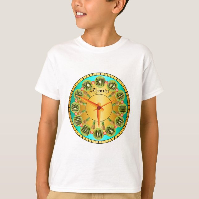 Camiseta Diseño de frutas inspirador Reloj azul metálico (Anverso)