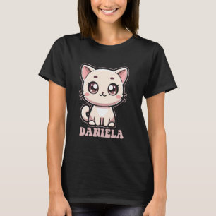 Camiseta Diseño de gatito lindo Daniela para niñas nombre D