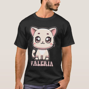 Camiseta Diseño de gatito lindo Valeria para niñas nombre V