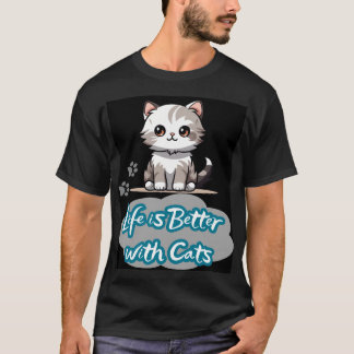 Camiseta Diseño de gato adorable - La vida es mejor con los
