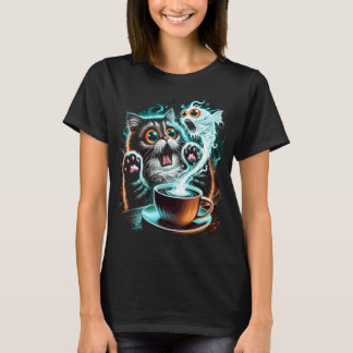 Camiseta Diseño de gato asustado y pez fantasma hilarante