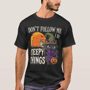 Camiseta Diseño de gato bruja de Halloween cosas espeluznan