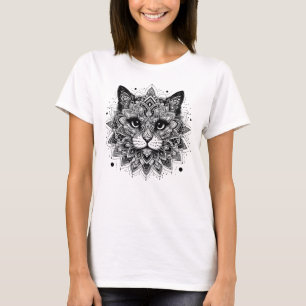 Camiseta Diseño de gato con patrón de mandala