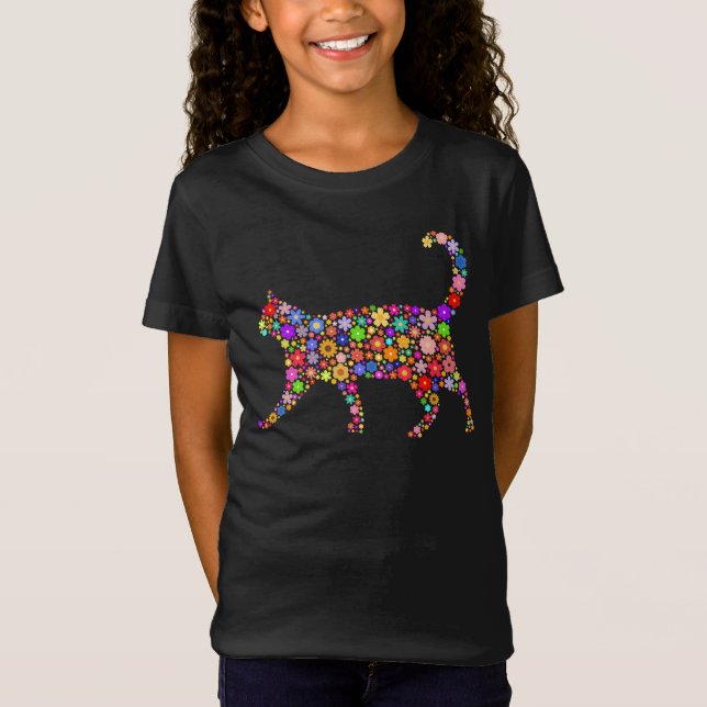 Camiseta Diseño de gato de patrón floral (Anverso)