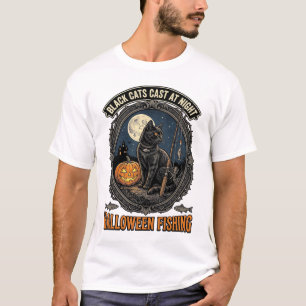 Camiseta Diseño de gato de pesca de Halloween calabaza vint