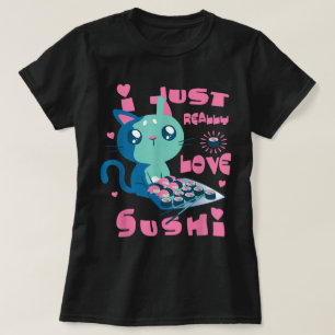 Camiseta Diseño de gato de sushi lindo Kawaii amante del su