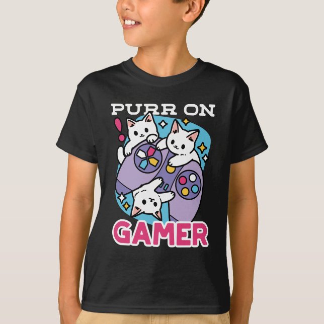 Camiseta Diseño De Gato Gamer - Purr En El Arte De Joystick (Anverso)