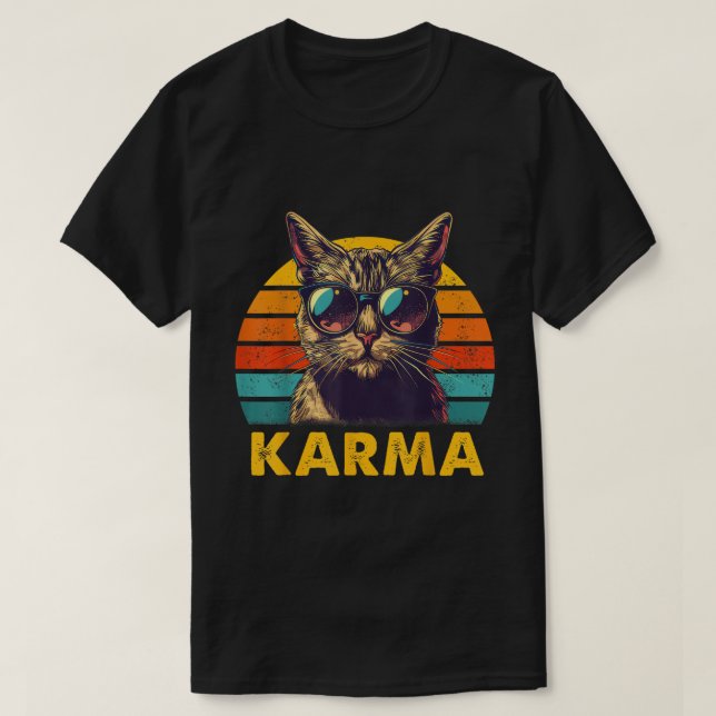 Camiseta Diseño de gato Guay Retro Karma (Diseño del anverso)