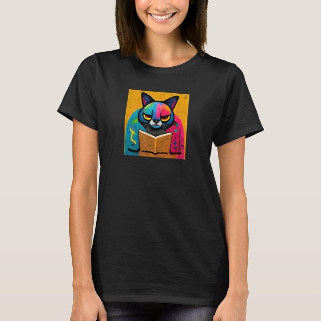 Camiseta Diseño de gato leyendo un libro (Anverso)