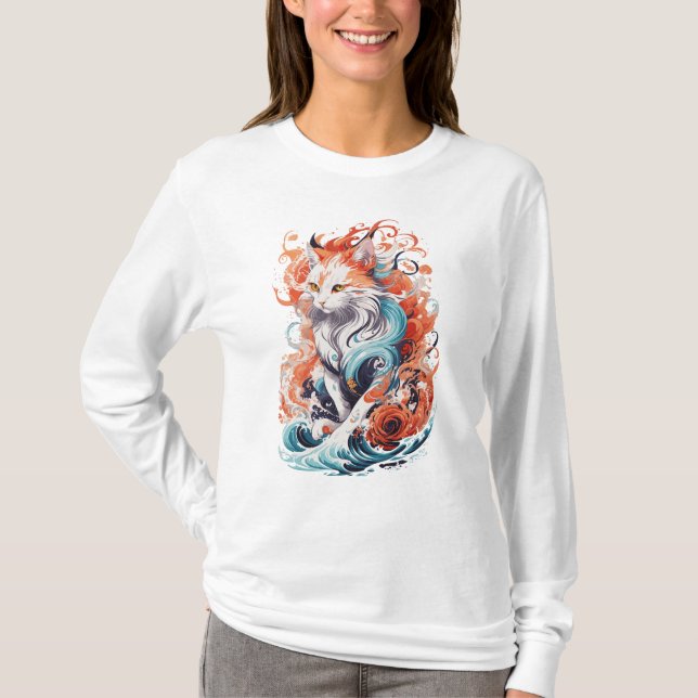 Camiseta Diseño de gato lindo en estilo neo tradicional (Anverso)