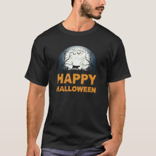 Camiseta Diseño de gato lunar espeluznante de Halloween par