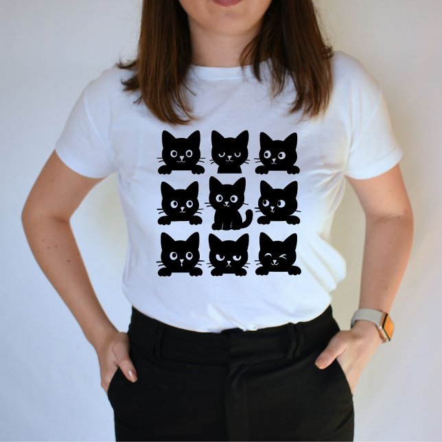 Camiseta Diseño de gato negro Arte elegante y lúdico para g (Subido por el creador)