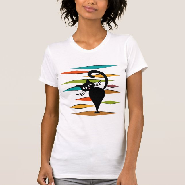 Camiseta Diseño de gato negro de Mid Century (Anverso)