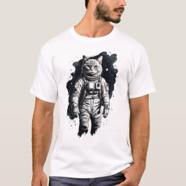 Camiseta Diseño de gato para astronautas de tinta negra