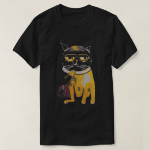 Camiseta Diseño de gato pintado con gafas de arte popular