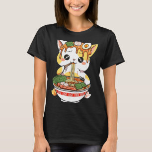 Camiseta Diseño de gato Ramen estilo Kawaii divertido anime