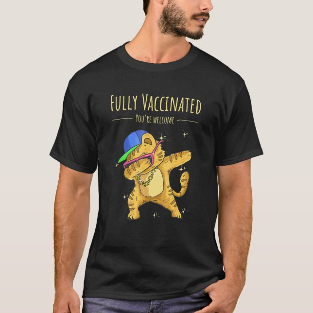 Camiseta Diseño de gatos Dabbing feliz completamente vacuna (Anverso)