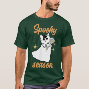 Camiseta Diseño de gatos florales de Halloween con miedo