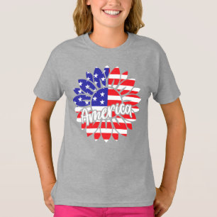 Camiseta Diseño de girasol en la bandera estadounidense