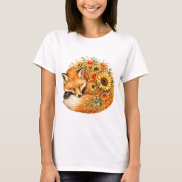 Camiseta Diseño de girasoles zorro acuarela PNG amapolas ot