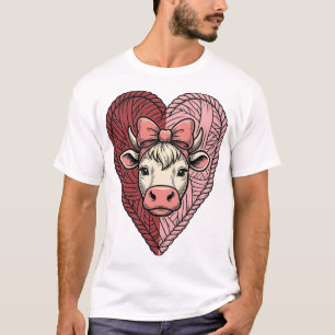 Camiseta Diseño de grabado vintage de corazón de vaca lindo