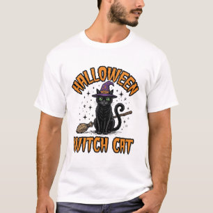 Camiseta Diseño de grabado vintage de gato bruja de Hallowe