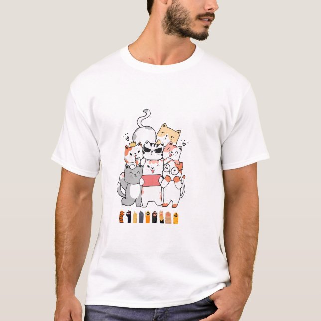Camiseta diseño de grupo de gatos (Anverso)
