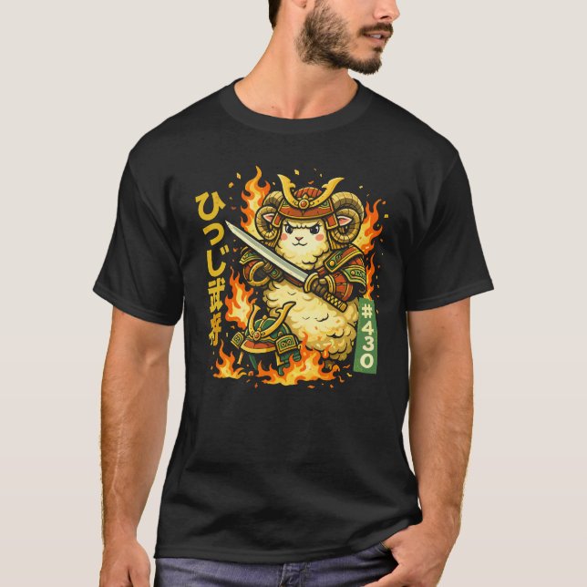 Camiseta Diseño de Guerrero Carnero Samurái Feroz (Anverso)