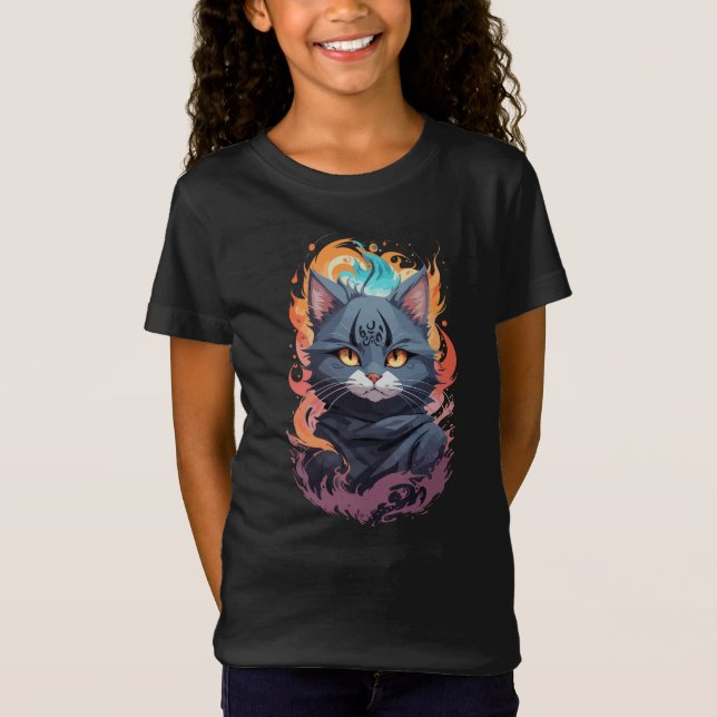 Camiseta Diseño de guerrero de gatos Ninja negro (Anverso)