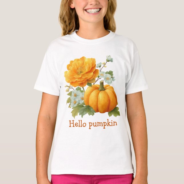 Camiseta Diseño de Halloween con calabaza floral (Anverso)