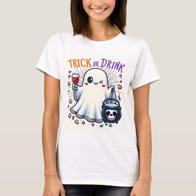 Camiseta Diseño de Halloween con trucos o bebidas (Anverso)