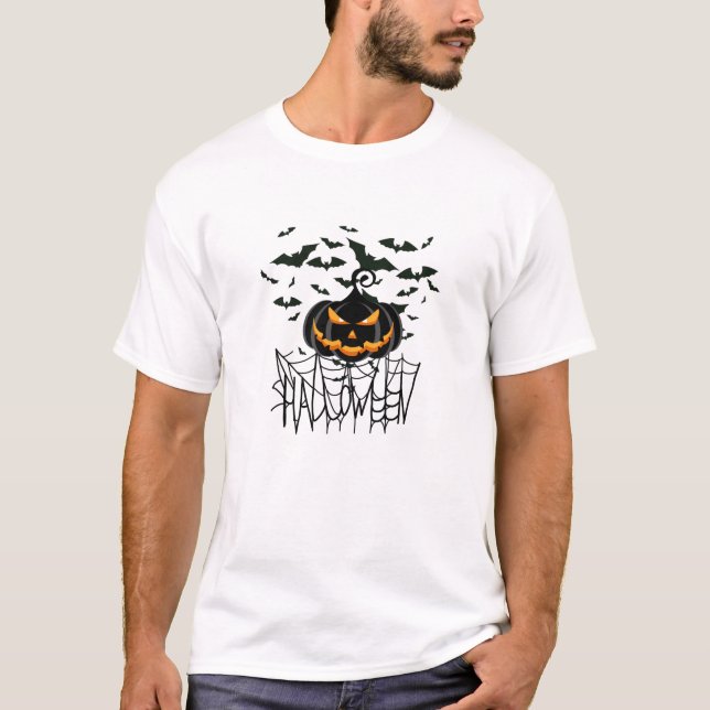 Camiseta Diseño de Halloween con vibraciones blancas y negr (Anverso)