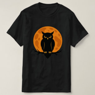 Camiseta Diseño de Halloween de Búho Negro y Luna Llena