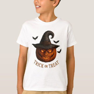 Camiseta Diseño de Halloween de calabaza con sombrero de br