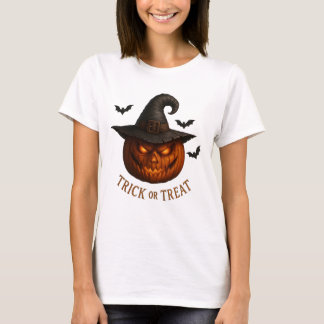 Camiseta Diseño de Halloween de calabaza con sombrero de br
