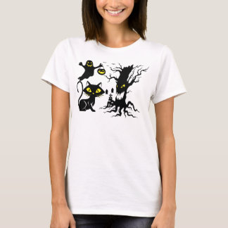 Camiseta Diseño de Halloween de Fantasma Espantoso y Gato N