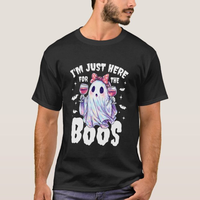 Camiseta Diseño de Halloween de vino de fantasma lindo (Anverso)